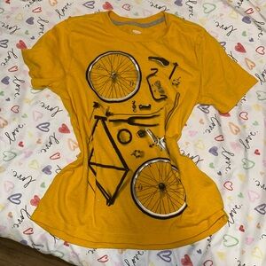 Yellow Graphic T-Shirt with Bicycle Design